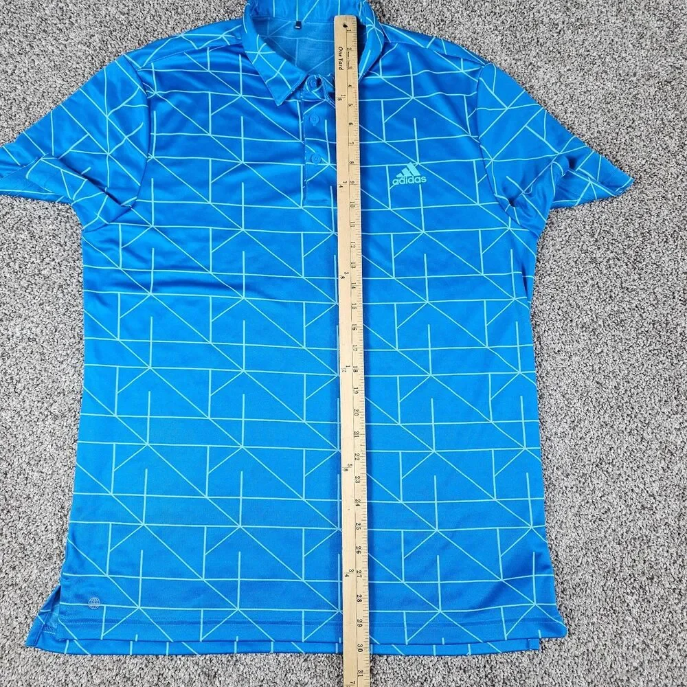 Adidas Golf Polo Shirt Mens Large Blue Geometric Abstract Stretch Athleisure